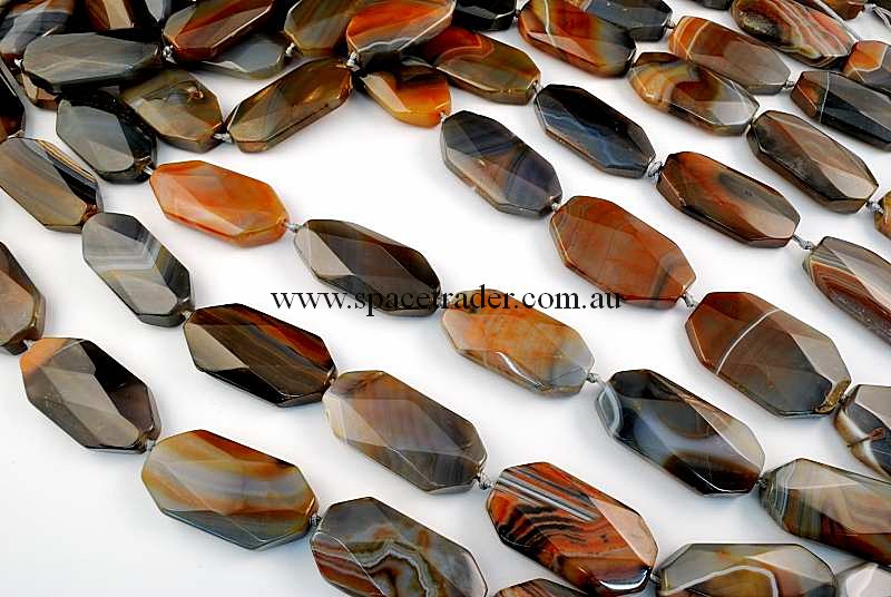 Agate - 22x42mm Faceted Oct-Rectangle New Botswana Agate in 9 Pcs a Strand