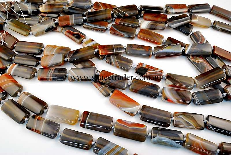 Agate - 15x30mm Puffed Rectangle New Botswana Agate in 12 Pcs a Strand