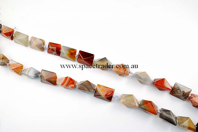 Agate - 16x20mm Rectangle-Pyramid New Botswana Agate in 17 Pcs a Strand