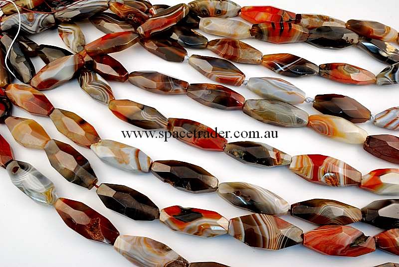 Agate - 15x40mm Faceted Long Octagon New Botswana Agate in 9 Pcs a Strand