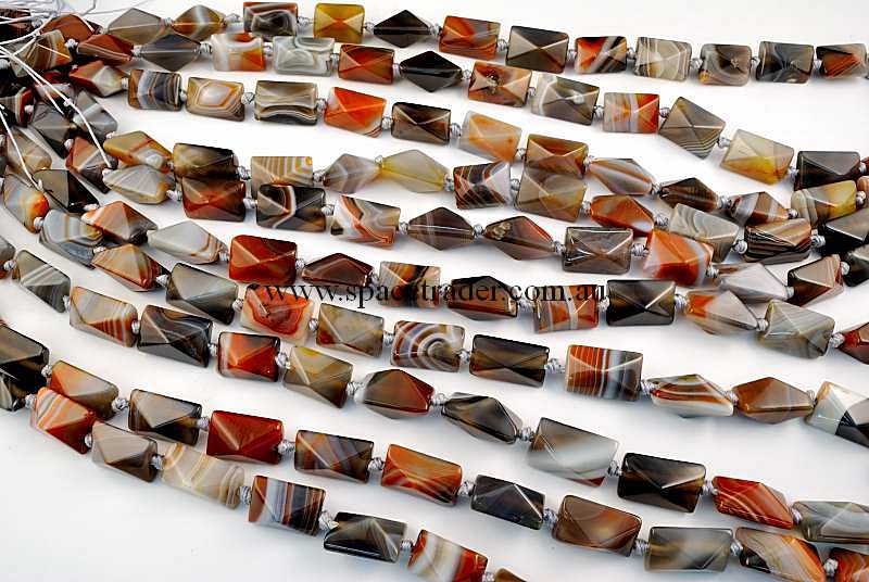 Agate - 13x18mm Rectangle-Pyramid New Botswana Agate in 18 Pcs a Strand