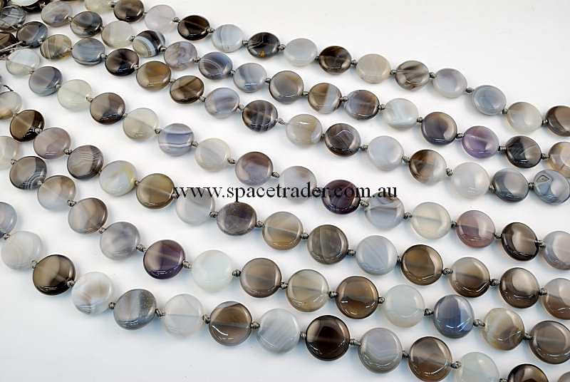 Agate - 16mm Puffed Circle Grey Banded Agate in 22 Pcs a Strand