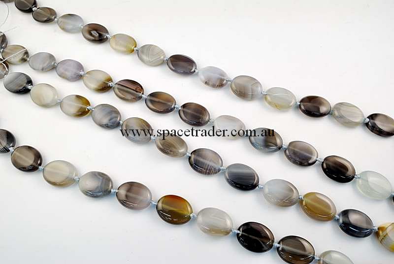 Agate - 15x20mm Puffed Oval Grey Banded Agate in 18 Pcs a Strand