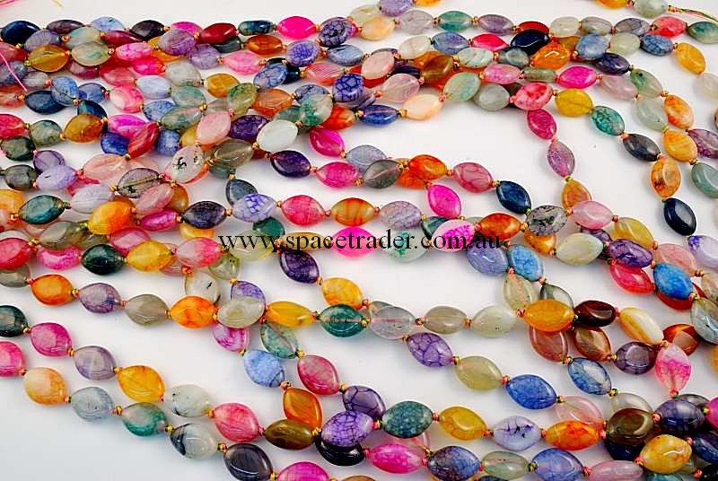 Agate - 10x15mm Marquise Mixed Colour Crackle Agate in 25 Pcs a Strand