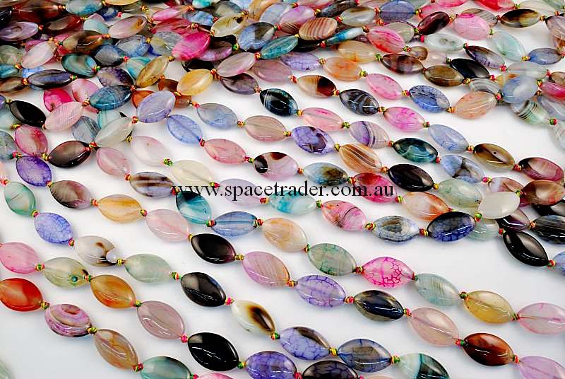 Agate - 12x20mm Marquise Mixed Colour Crackle Agate in 18 Pcs a Strand