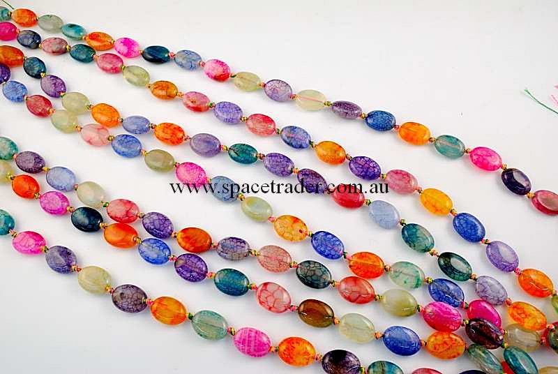 Agate - 10x14mm Oval Mixed Colour Crackle Agate in 25 Pcs a Strand