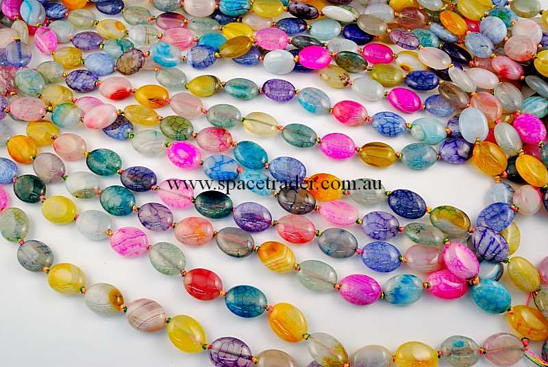 Agate - 12x16mm Oval Mixed Colour Crackle Agate in 22 Pcs a Strand