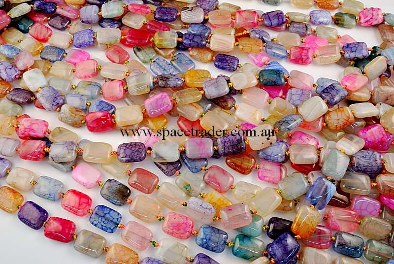 Agate - 12x16mm Rectangle Mixed Colour Crackle Agate in 22 Pcs a Strand