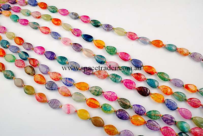 Agate - 10x15mm Teardrop Mixed Colour Crackle Agate in 24 Pcs a Strand