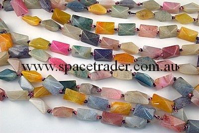 Agate - 14x24mm Rectangle-Pyramid Mixed Colour Crackle Agate in 18 Pcs a Strand