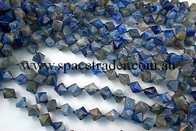 Agate - 14mm Faceted Bicone Grey Agate in Dye Blue Colour in 25 Pcs a Strand