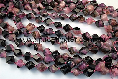 Agate - 16x20mm Irreuglar Faceted Bicone Black Agate with inclusion in Dye Fuchsia Colour in 20 Pcs a Strand