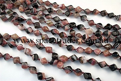 Agate - 12x14mm Irreuglar Faceted Bicone Black Agate with inclusion in Dye Pink Colour in 23 Pcs a Strand