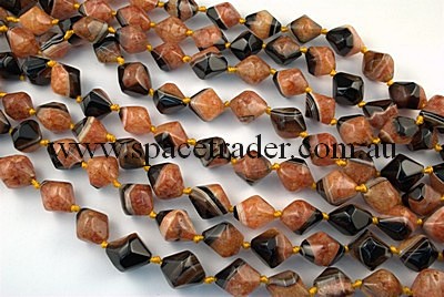 Agate - 18x20mm Irreuglar Faceted Bicone Black Agate with inclusion in Dye Orange Colour in 18 Pcs a Strand