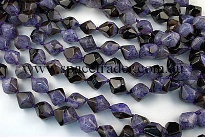 Agate - 18x20mm Irreuglar Faceted Bicone Black Agate with inclusion in Dye Purple Colour in 17 Pcs a Strand