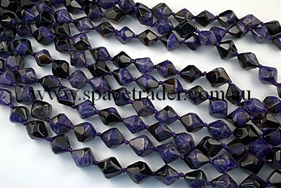 Agate - 16x18mm Irreuglar Faceted Bicone Black Agate with inclusion in Dye Purple Colour in 20 Pcs a Strand