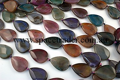 Agate - 25x35mm Irregular Faceted Teardrop Multi-colour Crackle Agate in Dye Colour in 11 Pcs a Strand