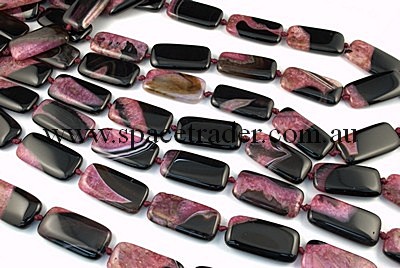 Agate - 20x40mm Rectangle Black Agate with Inclusion in Dye Fuchsia Colour in 9 Pcs a Strand