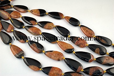 Agate - 20x40mm Teardrop Black Agate with Inclusion in Dye Orange Colour in 9 Pcs a Strand