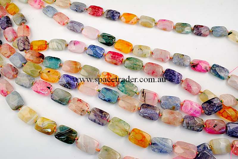 Agate - 13x16mm Rectangle Mixed Colour Crackle Agate in 22 Pcs a Strand