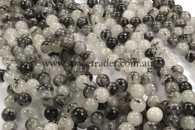 06mm Plain Round Black Rutilated Quartz (A grade) Bead - 40cm strands