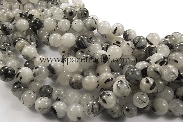 06mm Plain Round Black Rutilated Quartz (AB grade) Bead - 40cm strands