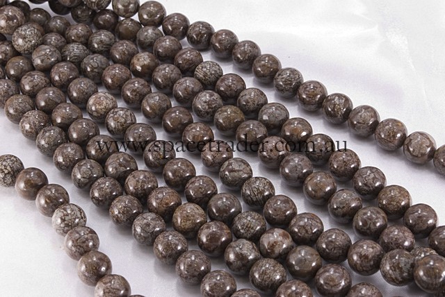 04mm Plain Round Brown Snow Flake Obsidian Bead - 40cm strands