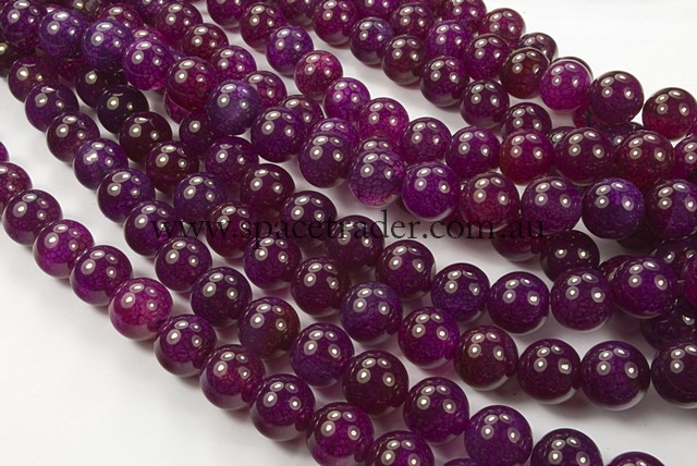 06mm Plain Round Crackle Dark Magenta Agate Bead - 40cm strands