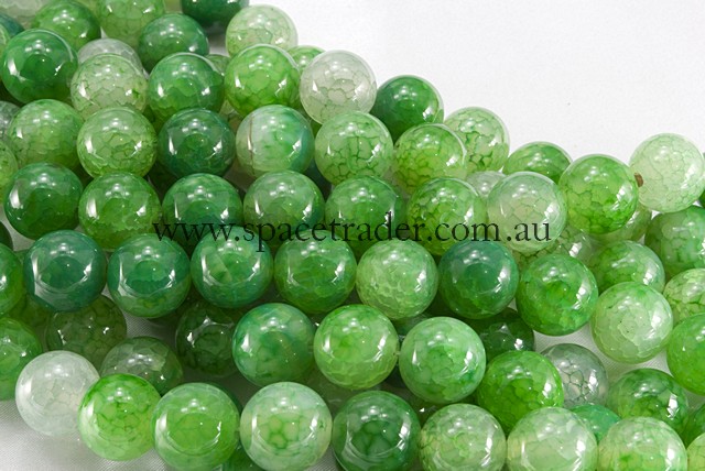 06mm Plain Round Crackle Green Agate Bead - 40cm strands