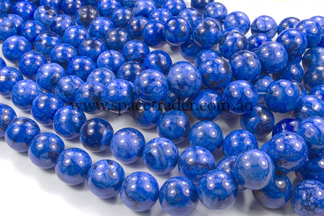 12mm Plain Round Dyed Lapis Colour White Crazy Lace Agate Bead - 40cm strands