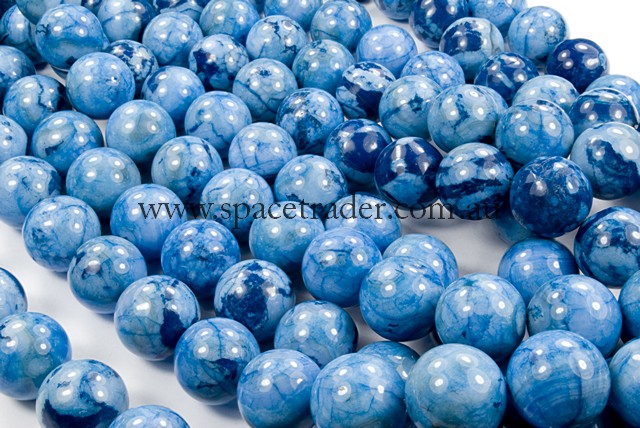 12mm Plain Round Dyed Turquoise Blue White Crazy Lace Agate Bead - 40cm strands