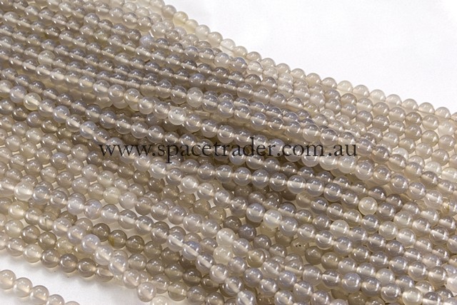 04mm Plain Round Grey Agate Bead - 40cm strands