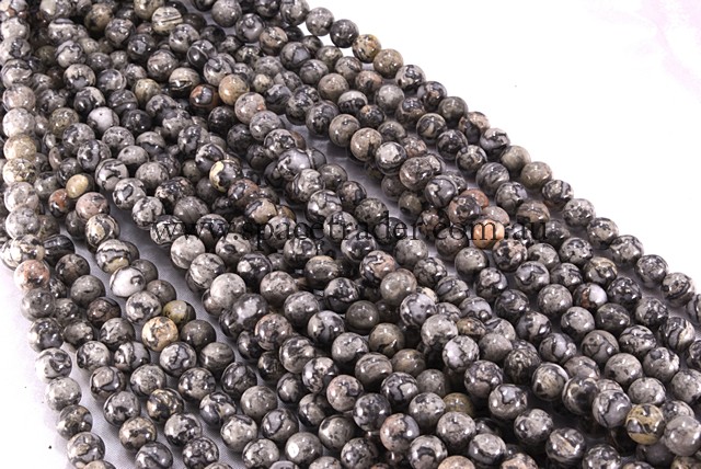 06mm Plain Round Grey Leopard Skin Jasper Bead - 40cm strands