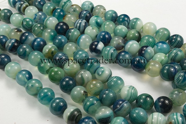 06mm Plain Round Banded Green Agate Bead - 40cm strands