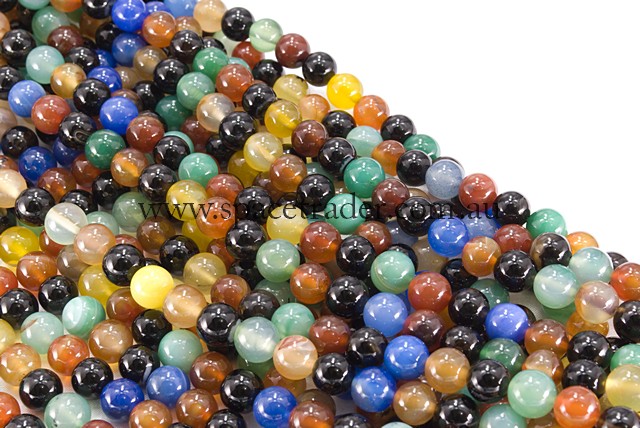 04mm Plain Round Mixed Colour Agate Bead - 40cm strands