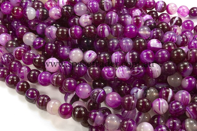 06mm Plain Round Banded Dark Magenta Agate Bead - 40cm strands