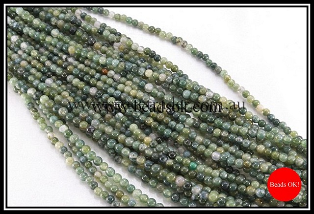 04mm Plain Round Moss Agate Bead - 40cm strands