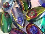 glass - mix - 4554 - 15 x 22mm oval w/flower stamp mix x 1kg