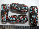 kashmiri beads - 15020 - blue/ red tube x 200 beads