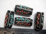 kashmiri beads - 15022 - blue/ red tube x 200 beads