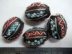 kashmiri beads - 15014 - blue/ black barrel x 200 beads